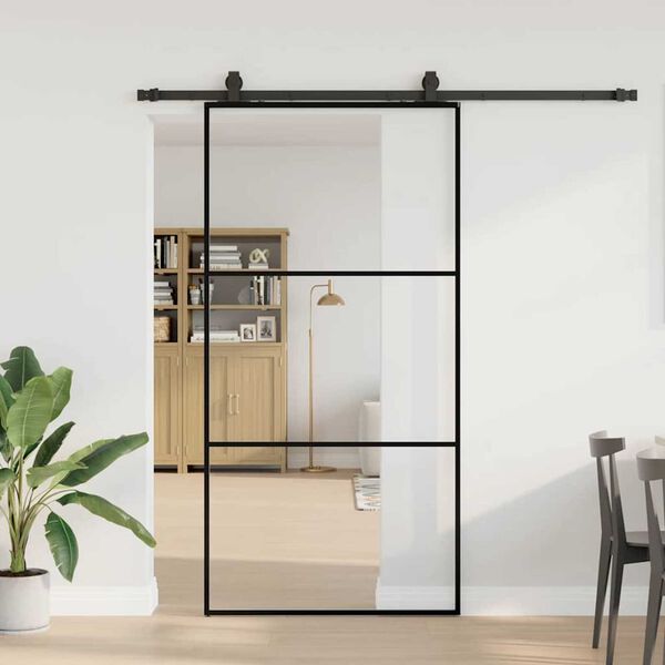 vidaXL Porta deslizante c/ conj ferragens 102x205cm vidro ESG preto