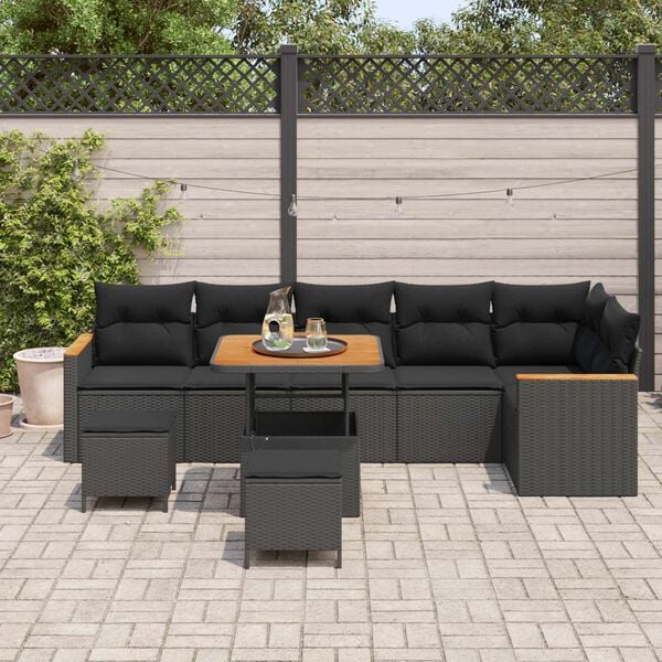 vidaXL Conjunto de Sof&aacute; de Jardim 9 pcs Preto vime PE