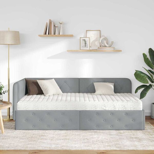 vidaXL Estrutura de Cama de Canto Cinzento-claro 90 x 190 cm tecido