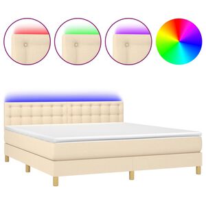 vidaXL Cama box spring c/ colch&atilde;o e LED 160x200 cm tecido cor creme