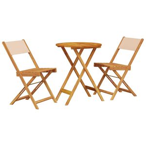 vidaXL 3 pcs conjunto de bistr&ocirc; tecido e madeira maci&ccedil;a bege