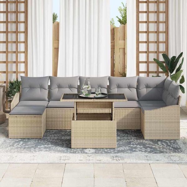 vidaXL Conjunto de Sof&aacute; de Jardim 8 pcs Bege e Cinza Claro