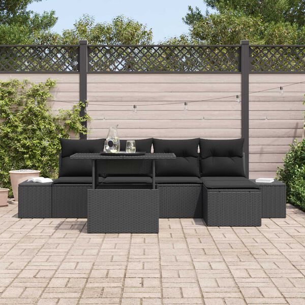 vidaXL Conjunto de Sof&aacute; de Jardim 6 pcs Preto Rattan Sint&eacute;tico