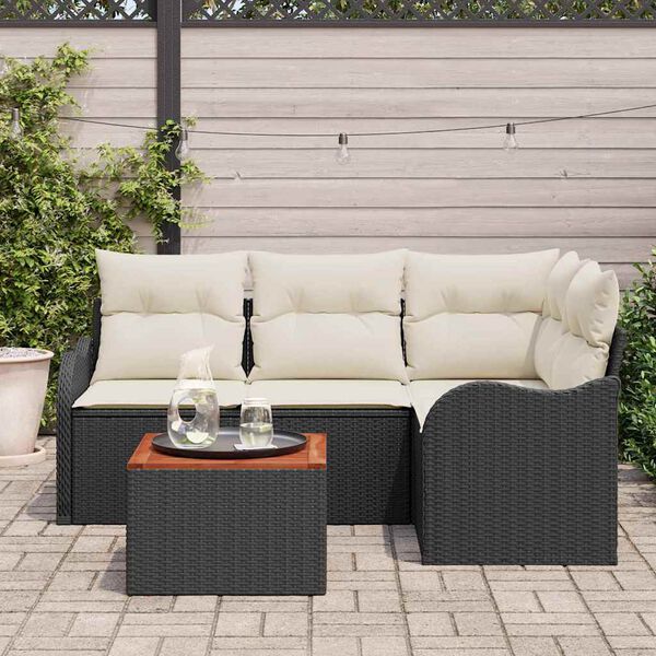 vidaXL Conjunto de Sof&aacute; de Jardim 5 pcs Preto e Creme vime PE