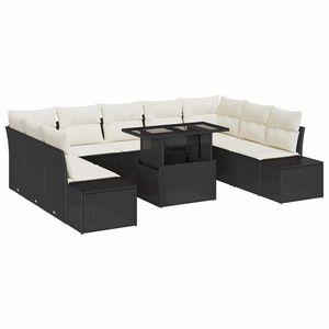 vidaXL Conjunto de Sof&aacute; de Jardim com almofada 10 pcs Preto e creme
