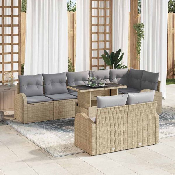 vidaXL Conjunto de Sof&aacute; de Jardim 9 pcs Bege Rattan Sint&eacute;tico