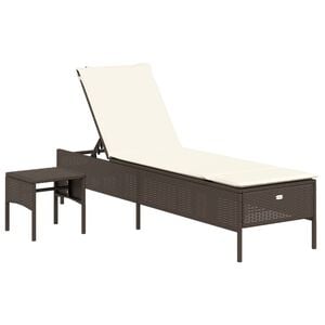 vidaXL Espregui&ccedil;adeira com mesa e almofad&atilde;o vime PE castanho