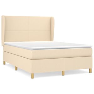 vidaXL Cama com molas/colch&atilde;o 140x190 cm tecido cor creme