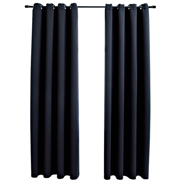 vidaXL Cortinas blackout com argolas 2 pe&ccedil;as tecido preto 137x213 cm