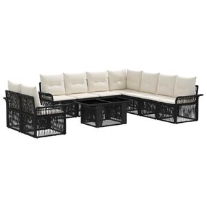 vidaXL Conjunto de Sof&aacute; de Jardim 10 unid. Preto e Branco Creme