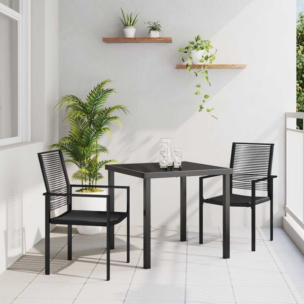 vidaXL Conjunto de Jantar para Jardim 3 pcs Preto A&ccedil;o revestido a p&oacute;