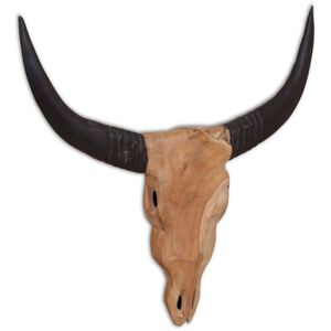 vidaXL Decora&ccedil;&atilde;o parede escultura cr&acirc;nio de touro 69x6x60 cm teca