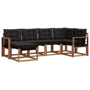 vidaXL Conjunto de Sof&aacute;s para Exterior 6 unid. Natural e Preto