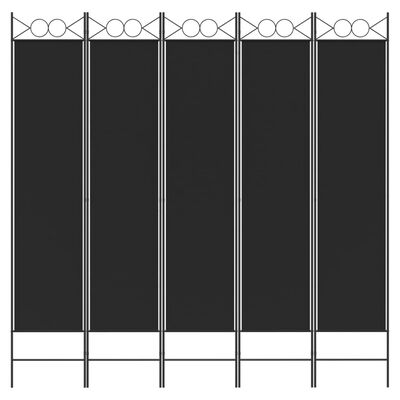 vidaXL Divisória/biombo com 5 painéis 200x200 cm tecido preto