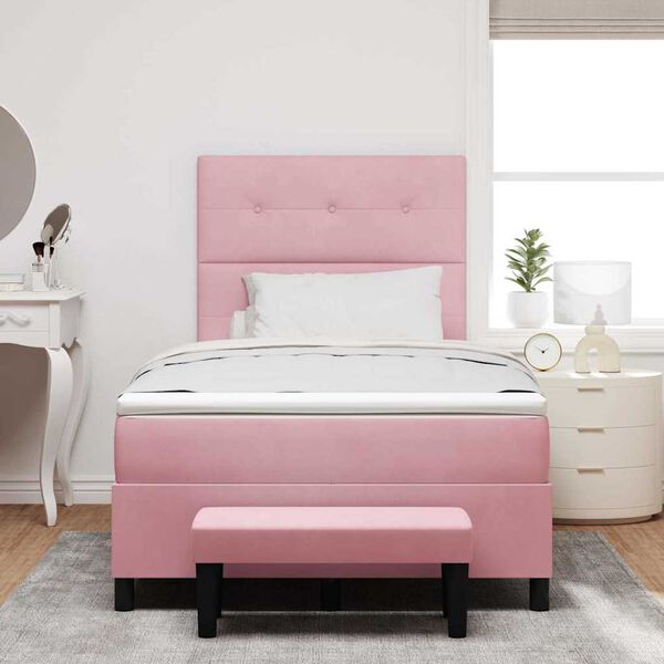 vidaXL Cama Box com colch&atilde;o com cabeceira Rosa 120 x 200 cm Veludo