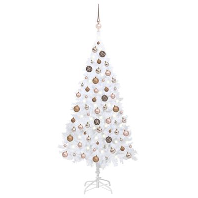vidaXL Árvore Natal artificial pré-iluminada c/ bolas PVC branco