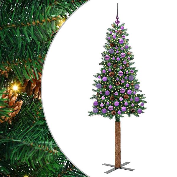 vidaXL Árvore de Natal Slim com 300 LEDs com suporte Verde 180 cm