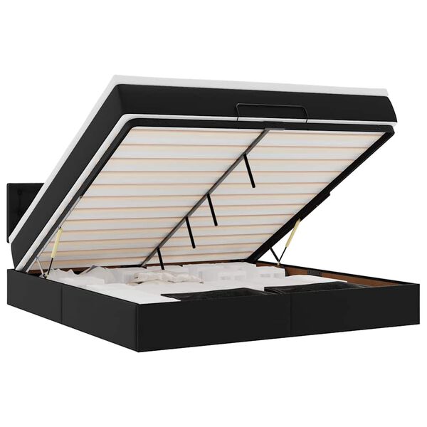 vidaXL Cama otomana com colch&otilde;es&LEDs 180x200cm couro artificial preto