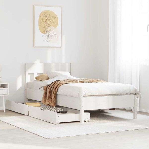 vidaXL Cama sem colch&atilde;o 90x190 cm madeira de pinho maci&ccedil;a branco