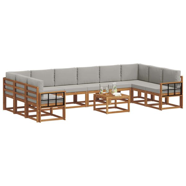 vidaXL Conjunto de Sof&aacute;s para Exterior 11 pcs Cinza Natural e Claro