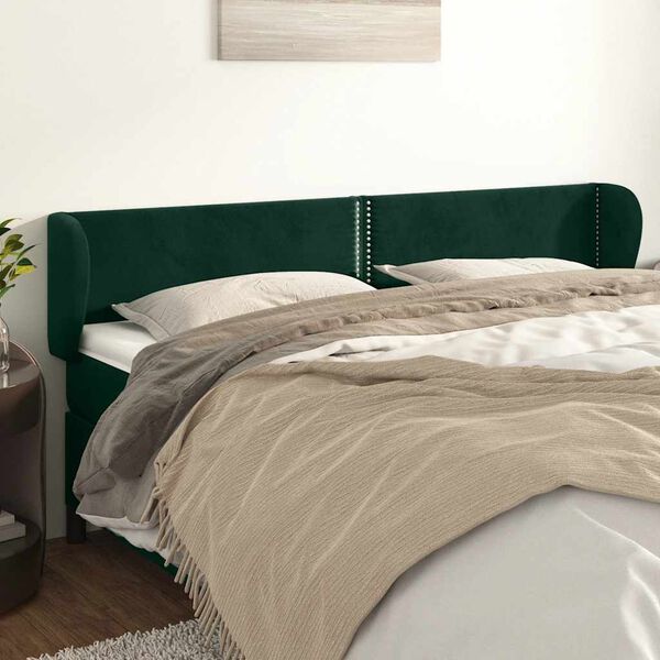 vidaXL Cabeceira de cama c/ abas veludo 183x23x78/88cm verde-escuro