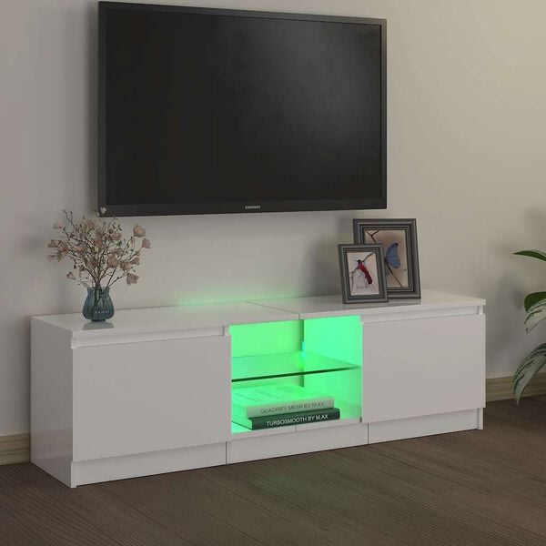 vidaXL M&oacute;vel de TV com luzes LED 120x30x36 cm branco brilhante