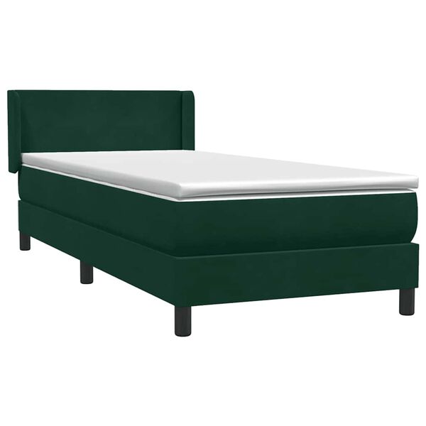 vidaXL Cama com molas/colch&atilde;o 90x220 cm veludo verde-escuro