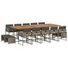 vidaXL 15 pcs conjunto jantar p/ jardim c/ almofad&otilde;es vime PE cinzento