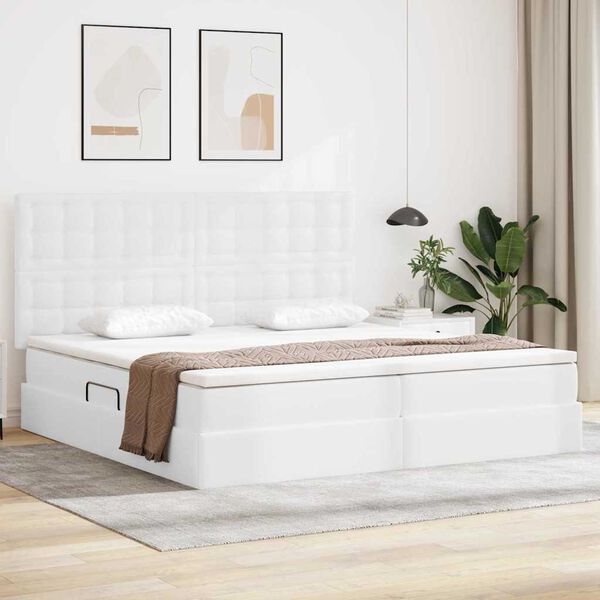 vidaXL Cama com Armazenamento Branco Puro 200 x 200 cm Couro Sint&eacute;tico