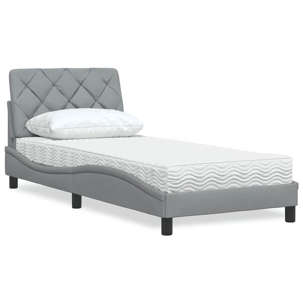 vidaXL Cama com colch&atilde;o 90x200 cm tecido cinzento-claro