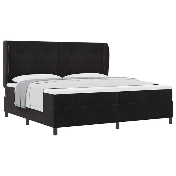 vidaXL Cama Box com colch&atilde;o com cabeceira Preto 200 x 200 cm Veludo