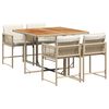 vidaXL 5 pcs conjunto de jantar p/ jardim com almofad&otilde;es vime PE bege