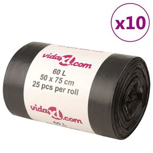vidaXL Sacos do lixo 250 pcs 60 L preto