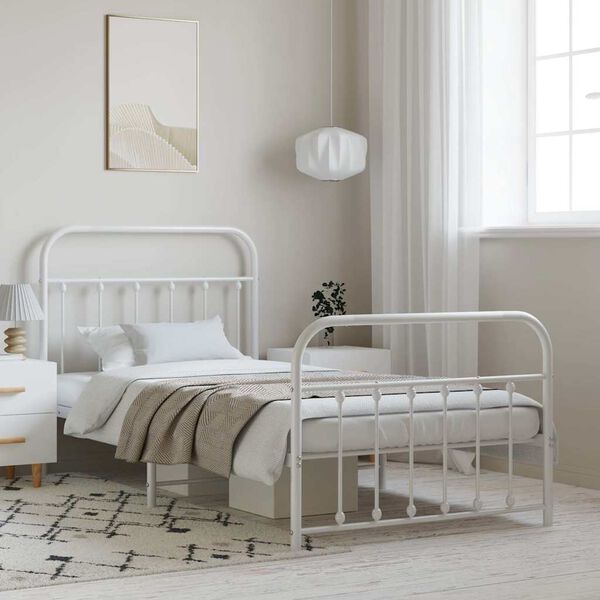 vidaXL Estrutura de cama com cabeceira e p&eacute;s 100x190 cm metal branco
