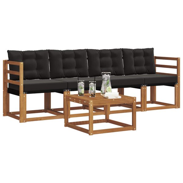 vidaXL Conjunto de Sof&aacute;s para Exterior 5 pcs Natural e Preto