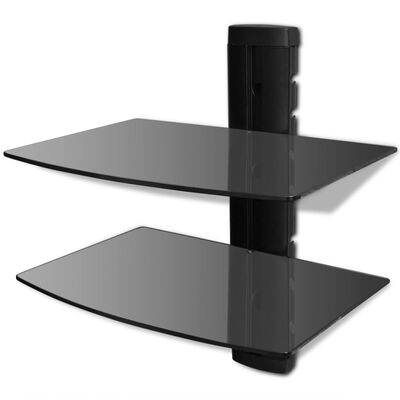 vidaXL Suporte de parede com 2 prateleiras em vidro preto