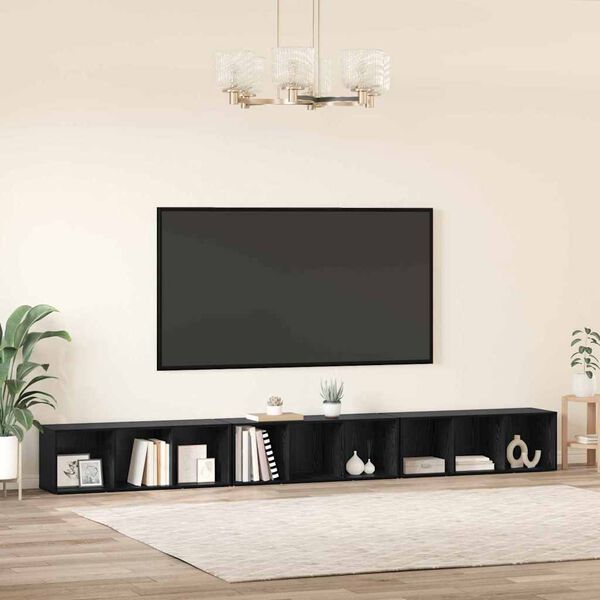 vidaXL Conjunto de m&oacute;vel de TV 3 pcs Carvalho Preto 37 x 35 x 107 cm