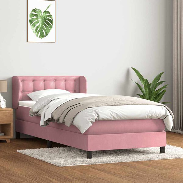 vidaXL Cama com molas/colch&atilde;o 100x220 cm veludo Rosa