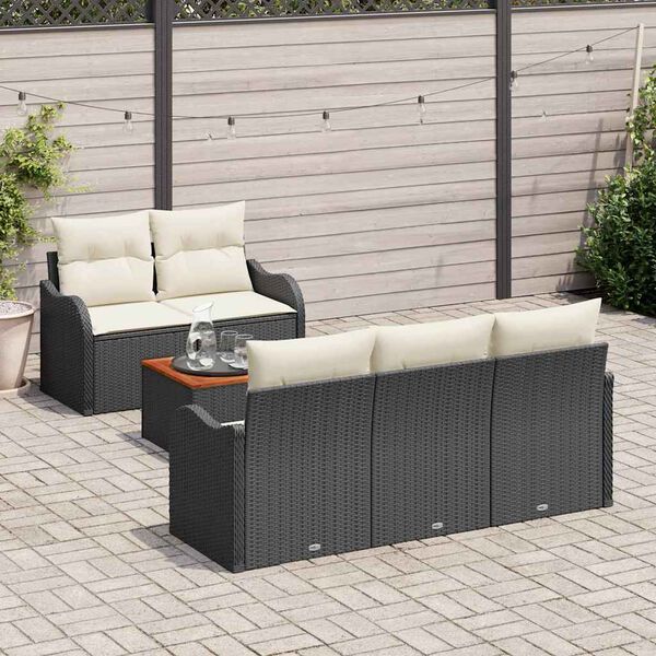 vidaXL Conjunto de Sof&aacute; de Jardim 6 pcs Preto e Creme vime PE