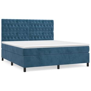 vidaXL Cama com molas/colch&atilde;o 180x200 cm veludo azul-escuro