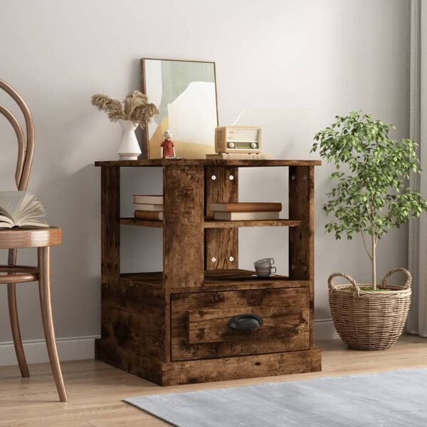 vidaXL Mesa de apoio 50x50x60 cm derivados de madeira carvalho fumado