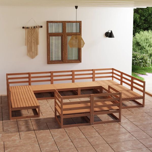 vidaXL 11 pcs conjunto lounge de jardim pinho maci&ccedil;o