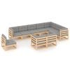 vidaXL 10 pcs conjunto lounge de jardim c/ almofad&otilde;es pinho maci&ccedil;o