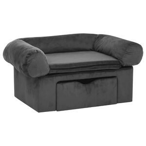 vidaXL Sof&aacute; para c&atilde;es com gaveta 75x50x38 cm pel&uacute;cia cinzento-escuro
