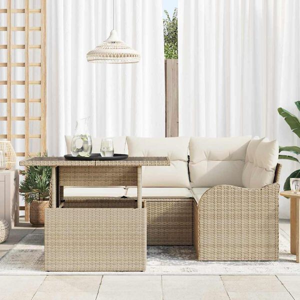 vidaXL Conjunto de Sof&aacute; de Jardim 5 pcs Bege Rattan de Polipropileno