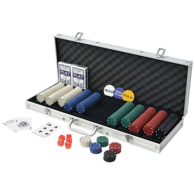 vidaXL Conjunto de póquer com 500 fichas, alumínio