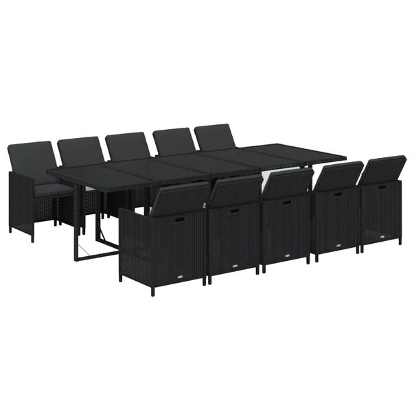 vidaXL 11 pcs conjunto jantar p/ jardim c/ almofad&otilde;es vime PE preto
