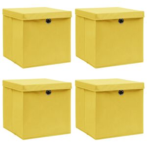 vidaXL Caixas de arruma&ccedil;&atilde;o com tampas 4pcs 32x32x32 cm tecido amarelo