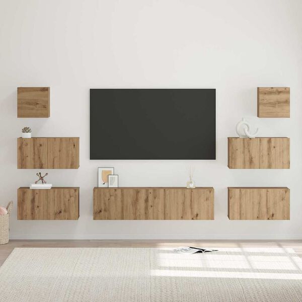 vidaXL Conjunto de m&oacute;vel de TV 8 pcs Carvalho Artesanal