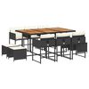 vidaXL 11 pcs conjunto de jantar p/ jardim c/ almofad&otilde;es vime PE preto
